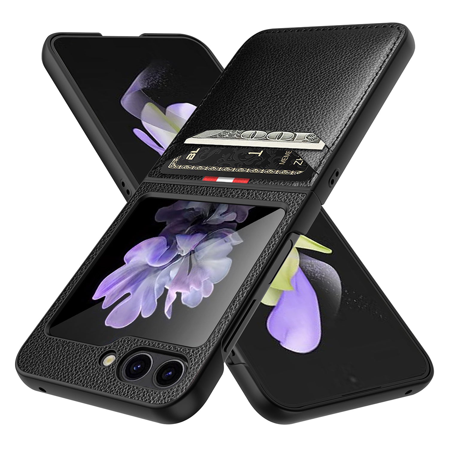 Hard PC Phone Case for Samsung Galaxy Z Flip5 5G Card Slot Shockproof Cover with Tempered Glass Small Screen Film Hard PC Phone Case for Samsung Galaxy Z Flip5 5G Card Slot Shockproof Cover with Tempered Glass Small Screen Film